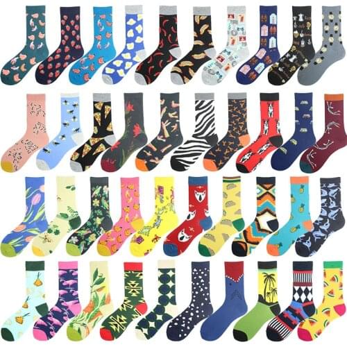 Gifts Personality Funny Men Socks Cotton Watch Flamingos Jacquard Design Hip Hop Streetwear Crew Socks Men Brand Unisex Sokken