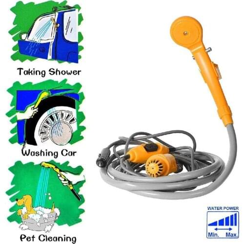 Portable Car Shower Washing Tool 12V Car Wash Pumps Water from Bucket Into Steady, Gentle Shower Stream for Camping Traveling