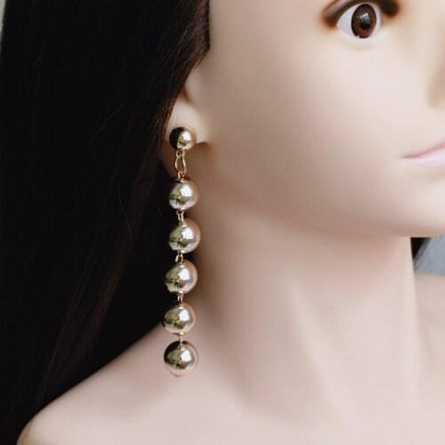 Shiny Imitation Pearl Drop Earrings Long Stud Earrings Women KC Gold Hang Dancing Drop Earrings Jewelry Personality Party Gifts