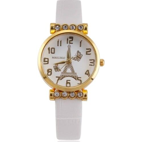 UTHAI CQ23 Children princess watch quartz eiffel tower for girls women kids student child wristwatch Leather strap