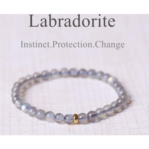 Lily Jewelry 4mm High luster Labradorite 925 sterling silver Gold color 7''-8'' Women Men Fashion Bohemian Nice gift Dropping