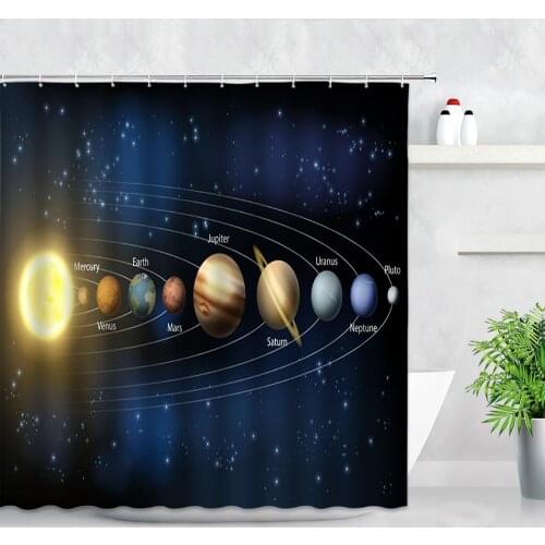 Cartoon Universe Planet Shower Curtains Space Starry Sky Astronaut Pattern Modern Childs Bathroom Decor Screens Bath Curtain Set