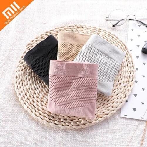 Xiaomi 4pcs Sexy Honeycomb Women Underwear Solid Color High Elasticity Seamless Cotton Panties Breathable Mid-rise Hip Briefs