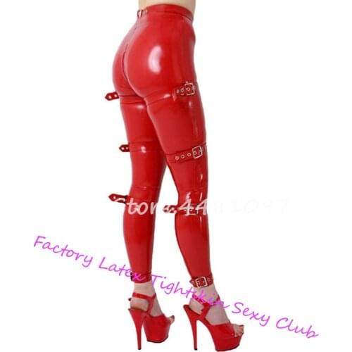 Fetish Red Latex Women Pants With Bandage Unique Rubber Trousers Leggings Clubwear for Females Custom Made