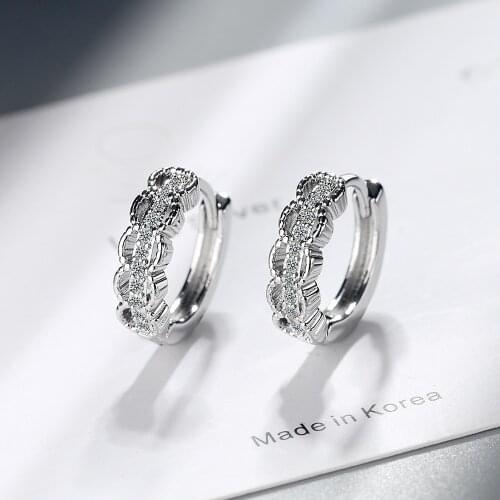 Vintage Female Earrings 925 Sterling Silver Flower Wave Single Row Zircon Small Round Earrings for Women pendientes oorbellen