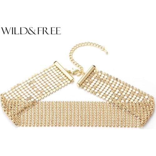 Wild&Free Steampunk 3 Colors Sequins Wide Mesh Choker Necklace Fashion Statement Boho Neckalce Maxi Jewelry Collare For Women