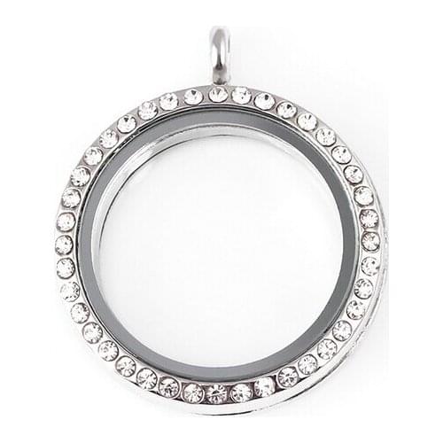 10SET/lot 30MM Rhinestones Round Magnetic Glass Living Floating Locket Pendant With Free Chains