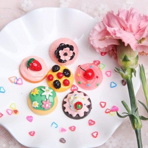 10Pcs Resins Simulation Food Play Flatback Resin Cabochon Miniature Flower Strawberry Cake Fit Phone Deco Part DIY Scrapbooking
