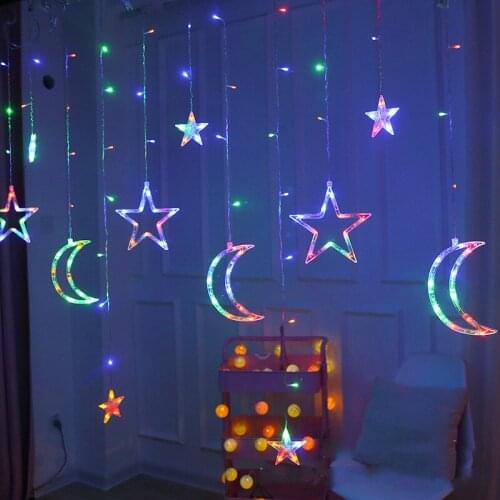 220V Moon Star Lamp LED Fairy String Lights Navidad Garland Lights for Room Curtain Lights Christmas Decorations Wedding Decor
