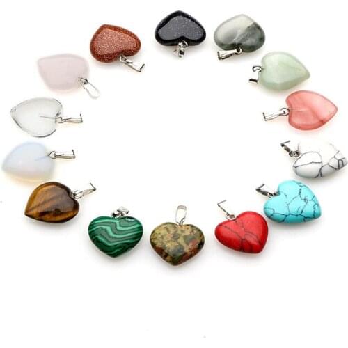 5Pcs 16x18mm Heart Shape Necklace Pendants Lovely 14 Colors For Your Choice Natural Semi-precious Stone Peach Shape Trendy