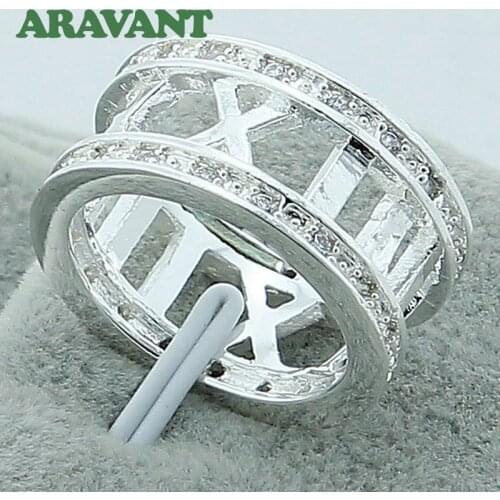 925 Jewelry Roman Clear Zircon Rings For Women Men Silver Plated Jewelry Gifts