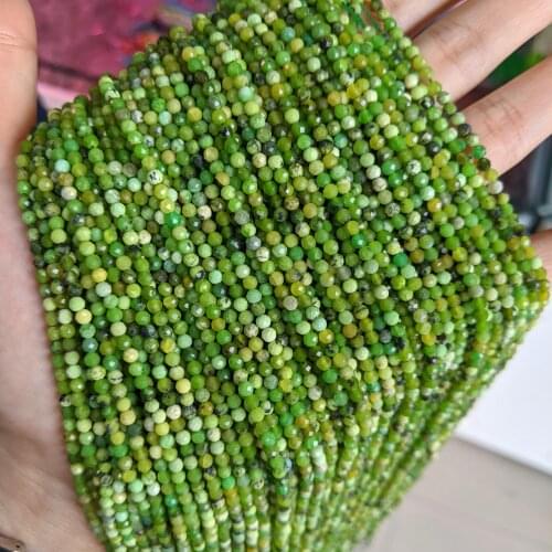 Natural Stone Seed Beads 3mm Faceted Cutting Loose Green Grass Turquoise Beads for Jewelry Making