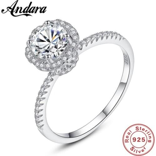 Solid Silver 100% 925 Silver Paving Micro AAA Cubic Zircon Design S925 Sterling Silver Ring Female Engagement Jewellery