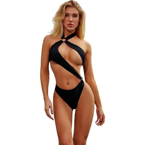 One-piece Bikini Swimsuit Backless Beach Environmental Protection With Side Ring Swimsuit Solid Color
