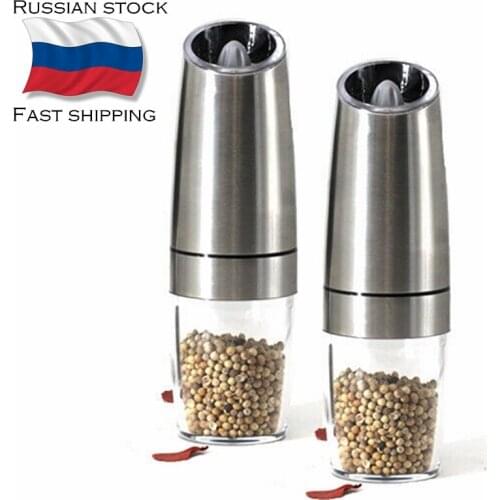 2pcs Electric Automatic Mill Pepper and Salt Grinder LED Light Peper Spice Grain Mills Porcelain Grinding Core Mill Kitchen Tool