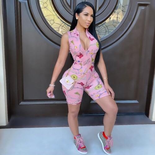 Felyn 2020 Best Quality Famous Brand Playsuits Print O-neck Sleeveless Sexy Night Club Bodycon Rompers