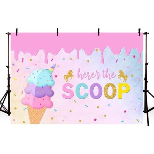 Ice Cream Party Photography Backdrop Unicorn Scoop Pink Gold Glitter Baby Shower Birthday Party Backgrounds for Photo Studio