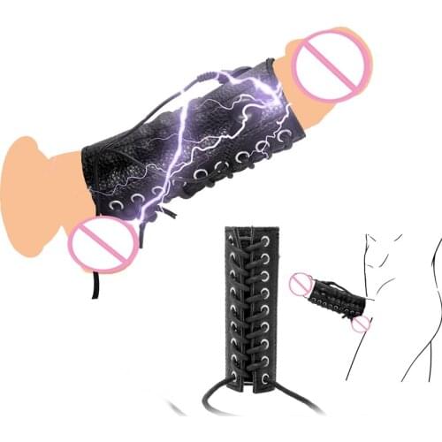 Male Electro Shock Penis Ring,PU Leather Adjustable Cock Ring Penis Stimulation Cock Extender,Medical Themed Sex Toys Accessorry