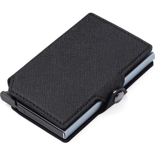 BISI GORO PU Leather Fashion Card Case Business Credit Card Holder Cross Pattern Mens Wallet Automatic Bouncing Card Credit New
