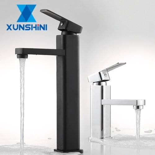 XUNSHINI Square Black/Chrome Bathroom Basin Faucet Tall Washbasin Mixer Tap Sink Faucet Single hole Torneira da bacia