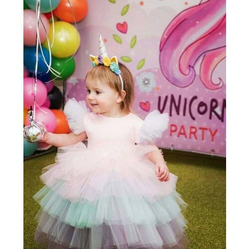 Lovely puffy toddler girls birthday party dress open back baby girls first communion first birthday dress celebration dresses