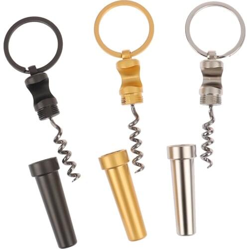 Multifunctional Zinc Alloy Bottle Opener Keychain Outdoor Portable Mini Wine Beer Can Opener Wood Corkscrew Kitchen Tools