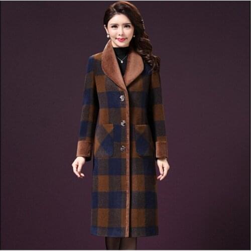Fashion lattice Woolen coat female Autumn Winter New Korea ladies coats High quality plus size jacket warm wool coat women 2223