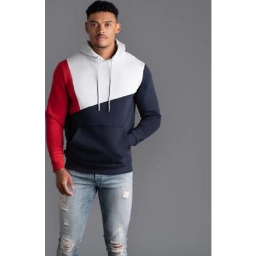 New Product Stitching Contrast Hoodie Mens Casual Stretch Sports Pullover Harajuku Hoodie Tracksuit Men Streetwear