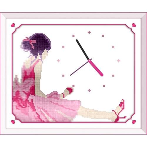 A beautiful girl cross stitch kit 14ct 11ct count print canvas wall clock stitches embroidery DIY handmade needlework plus