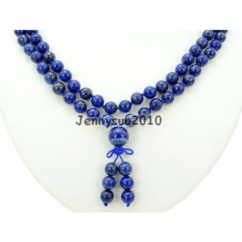 Natural Lapis Lazuli 8mm Gems Stone Buddhist 108 Beads Prayer Mala Knot Necklace Multi-Purpose 5Strands/Pack