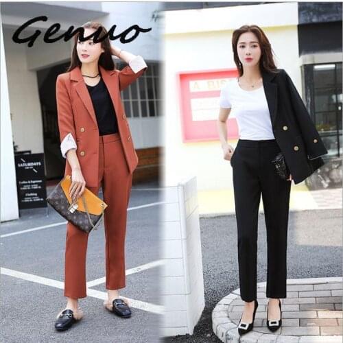 Gernuo New 2019 New Arrival Fashion Pants Suits Women Blazer 2 Two Piece Set Solid Jacket & Pant Blazers Femme Mujer Plus Size