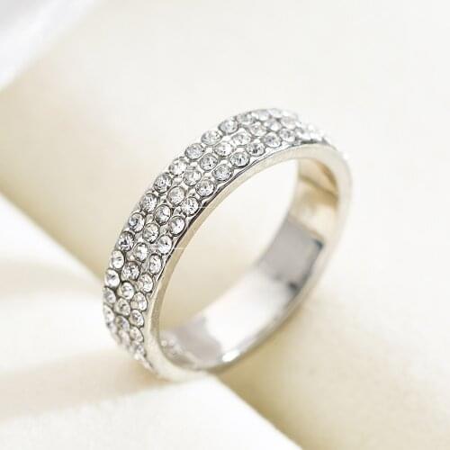 New Simple Three Row Crystal Wedding Rings For Women Luxury Silver Color Engagement Ring Jewelry Girls Party Gift