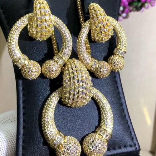 Noble Women Wedding Big Round Drop Pendant Earrings Necklace Jewelry Set Fine Super CZ New Design Fashion Accessories