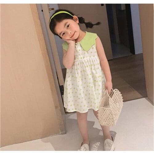 1 2 3 4 5 6 Years Baby Girl Dress Casual Lapels Princess Dress Fashion Polka Dot Sleeveless Kids Dresses For Girls Summer Dress