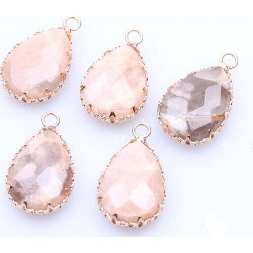 2pcs Natural Stone Cutting Water Drop-shaped Pendant Metal Edging Jewelry Making DIY Necklace Bracelet Sweater Chain Accessories