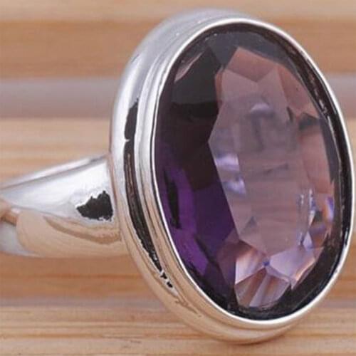Simple Female Big Purple Zircon Stone Ring 925 Sterling Silver Round Circle Finger Rings for Women Promise Engagement Jewelry