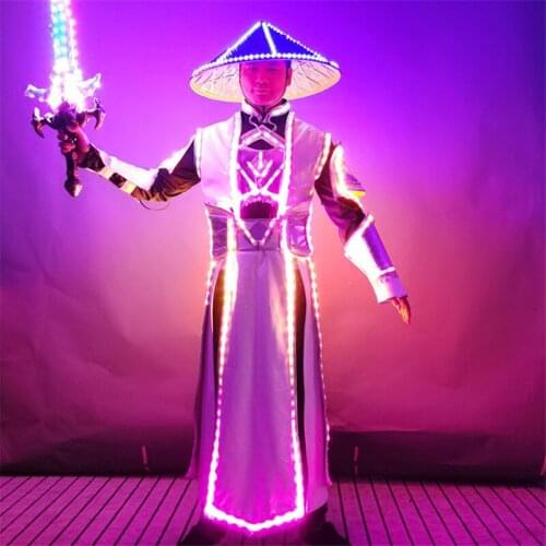 Q22 Cosplay ballroom stage costumes led light jackt dj robot men luminous coat disco glowing outfit party wear cloth glowing bar