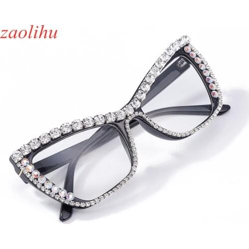ZAOLIHU Luxury Cat Eye Sunglasses Oversized Square Female Eyewear Clearn Lens Eyeglasses UV400 Gorgeours Diamond Sun Glasses
