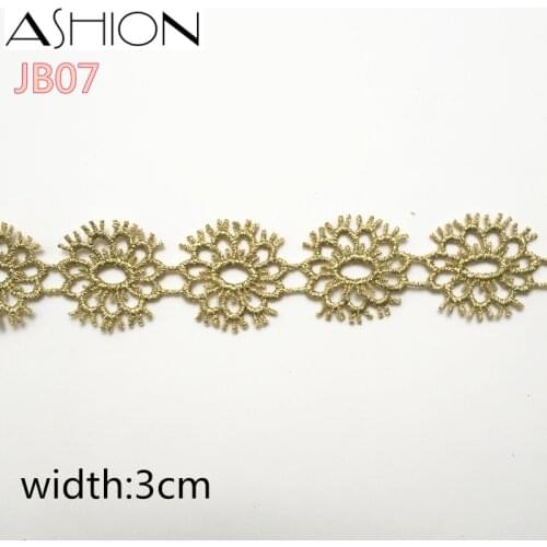 Width 3cm Beautiful Mesh gold LaceTrim Fabric Inelastic Embroidered Sewing Supplies DIY Ribbon JB07