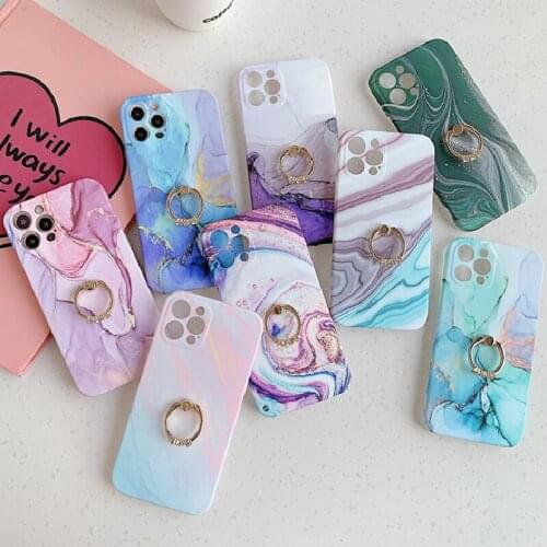 Retro Marble Silicone Phone Case For iPhone 12 11 Pro X XR XS Max Mini 7 8 Plus SE2 Ring Holder Stand IMD Protection Back Cover