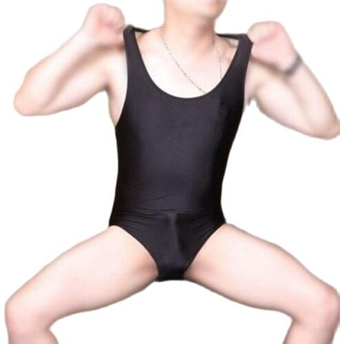 Men Buttock Covered One-Piece Swimsuit Sports Vest Bodybuilding Tank Top Fitness Clothing Transparent Tanktop Bodysuit Shapers