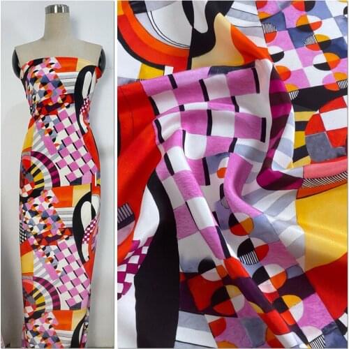 Heavy Silk Shirt Cheongsam Fabric Big-name Dress 28 Mum Stretch Crepe Ink Pop Geometry