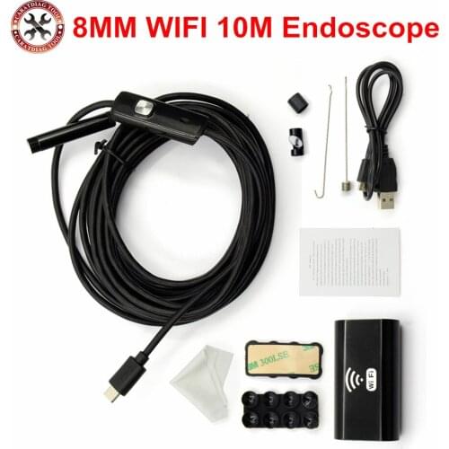 WiFi Endoscope 8mm 720P HD Wifi Camera 10m wire USB Iphone Endoscope Waterproof Camera Android iOS Boroscope Camera with 8 LEDS