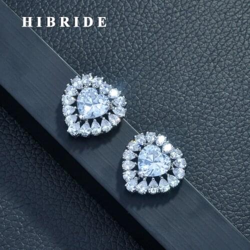 HIBRIDE Beauty AAA Cubic Zircon Earring Love Heart Shape Women Birdal Stud Earring Accessories Brincos Jewelry Party Gifts E-949