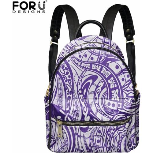 FORUDESIGNS Ladies Casual Leather Backpack Polynesian Tribal Tattoo Zipper Travel Bags Beach Waterproof Backbag Mochila