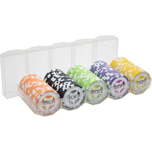 100 Pieces of Chips+1 Acylic Chip Box 14g Clay Chips Set Metal Texas Hold'em Poker Chips Casino Coins Poker Club Accessories