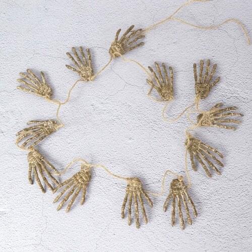 12pcs/set Halloween Skeleton Hand Garland Banner Plastic Fake Human Hand Bone Ghost Scary Props Haunted House Hanging Decoration