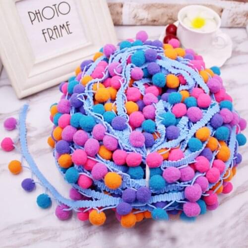 26yards Rainbow Pom Pom Lace Tassel Pompom Trim Balls Fringe Ribbon Apparel Fabric Cord DIY Craft Sewing Supplies