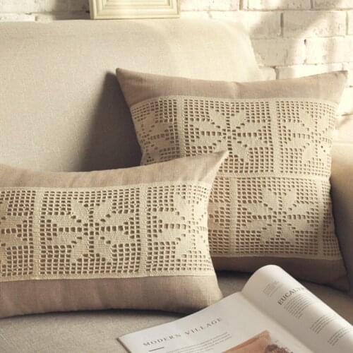 45x45cm/30x45cm brown/beige vintage crochet cushion cover handmade lace waist pillow cover sofa linen throw pillowcase
