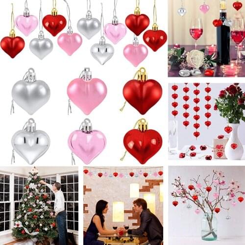 72Pcs Set Valentines Day Heart Shaped Ornaments Wedding Anniversary Propose Decorations Sweet Romantic Love Hanging Pendant Hom